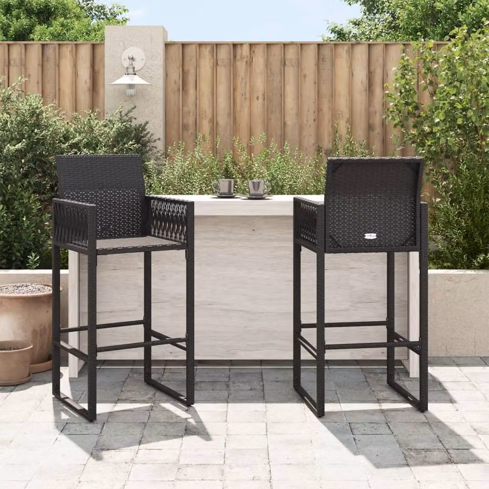 Berkfield Home Modern Black Poly Rattan and Steel Garden Bar Stools, Set of 2 – 3