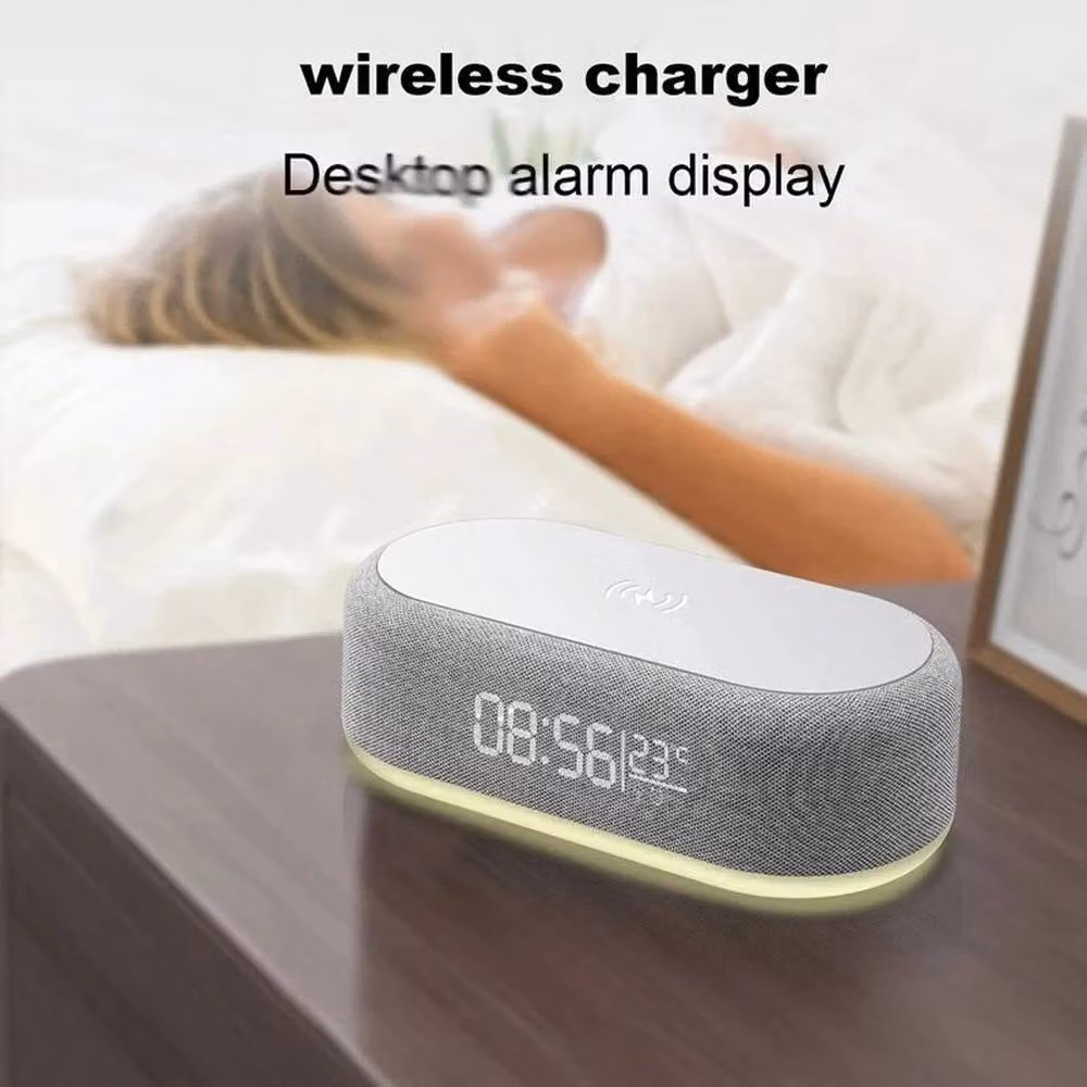 NESTLUNE 15W Wireless Charger Station Alarm Clock with Thermometer, White, W: 15 cm, D: 15 cm, H: 15 cm – 5
