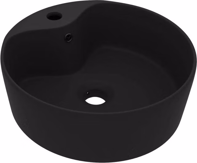 Berkfield Home Luxury Round Ceramic Countertop Wash Basin with Overflow, Matt Black, W: 36 cm, D: 13 cm, H: 13 cm – 1
