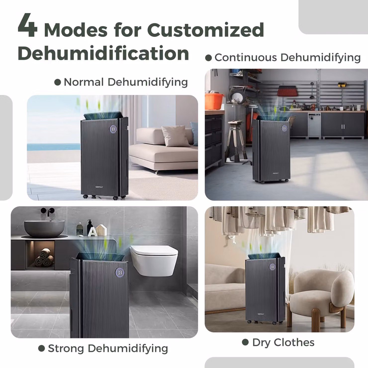 Gymax Dehumidifier for Basements in Black with 4 Modes, Timer and Wheels – 5