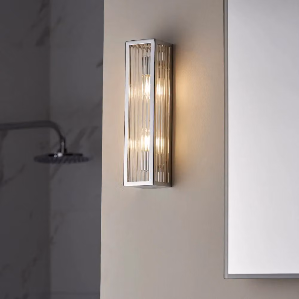 Loops Twin LED Bathroom Wall Light Fitting in Chrome with Transparent Glass Shades – 3
