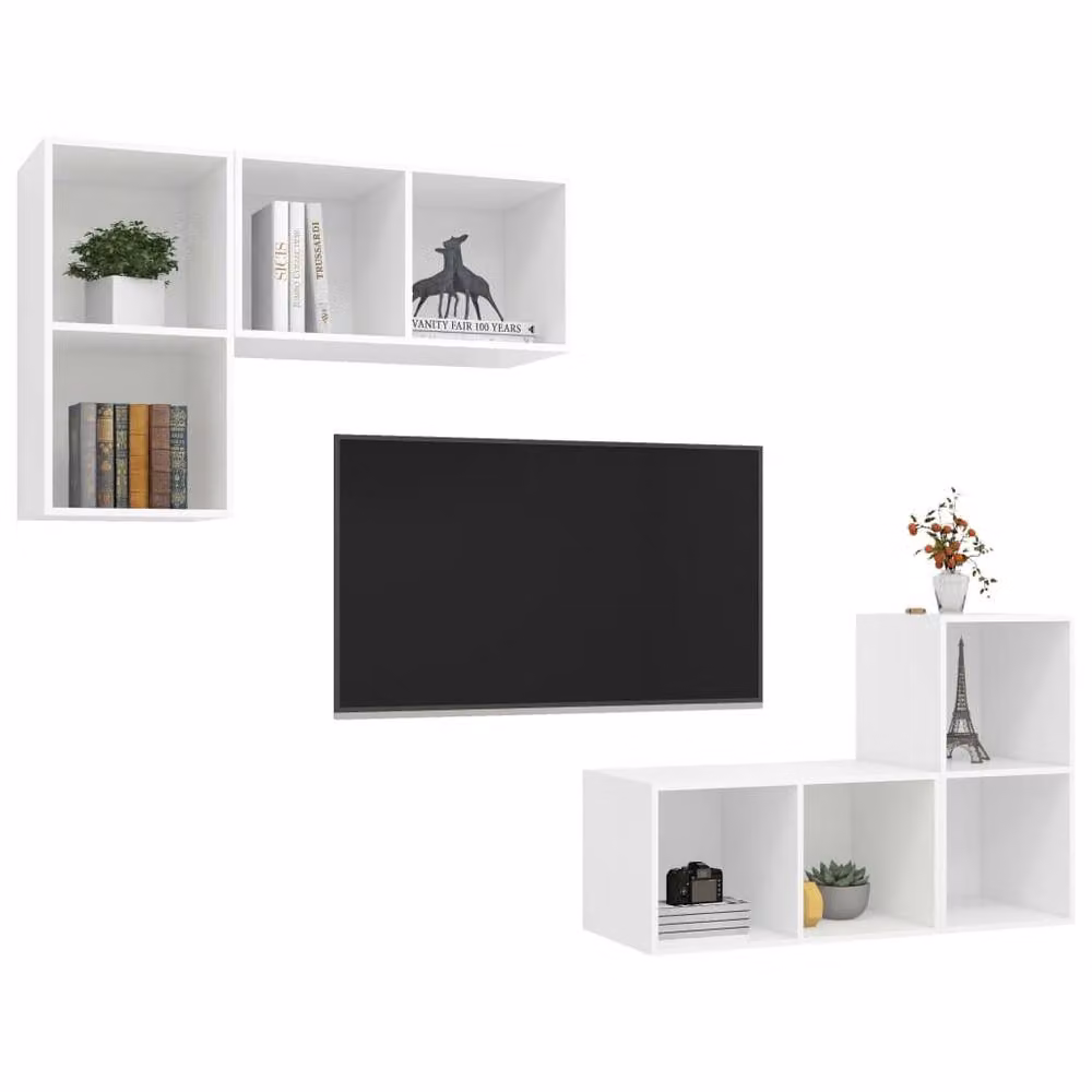 Berkfield Home Set of 4 White Minimalist Wall-Mounted Living Room Cabinets in MDF – 2