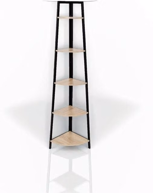 Modcraft Industrial 5-Tier Corner Shelf Bookcase in Black Metal