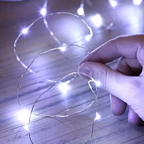 Shatchi 20 LED Cool White Battery Operated String Lights with Silver Copper Wire – 9