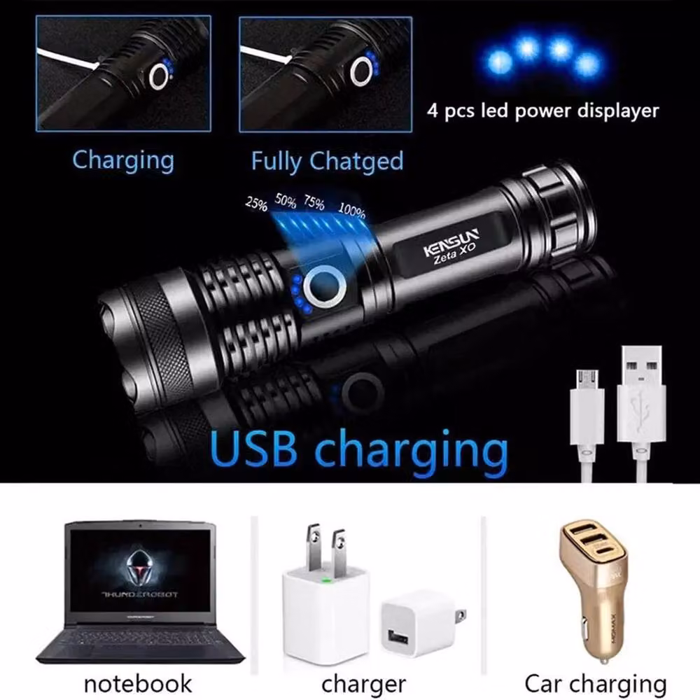 FLAVORA USB Rechargeable Super Bright LED Flashlight in Black – 5