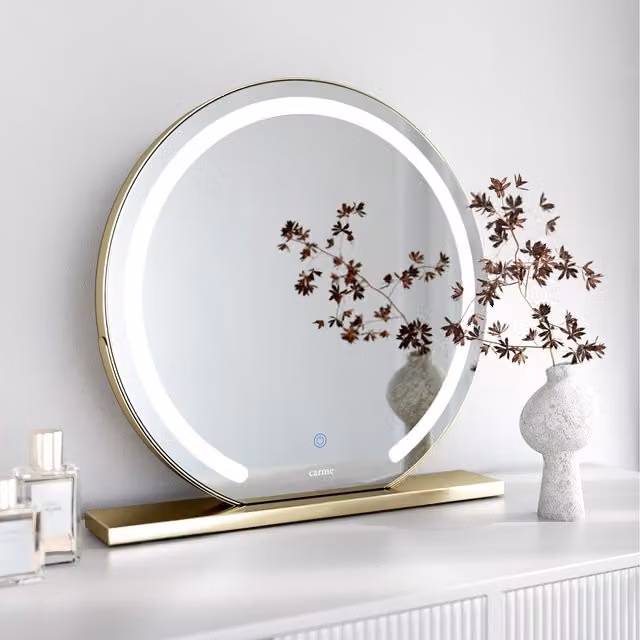 CARME Elsie Large Gold Touch Sensor LED Makeup Mirror with Lights