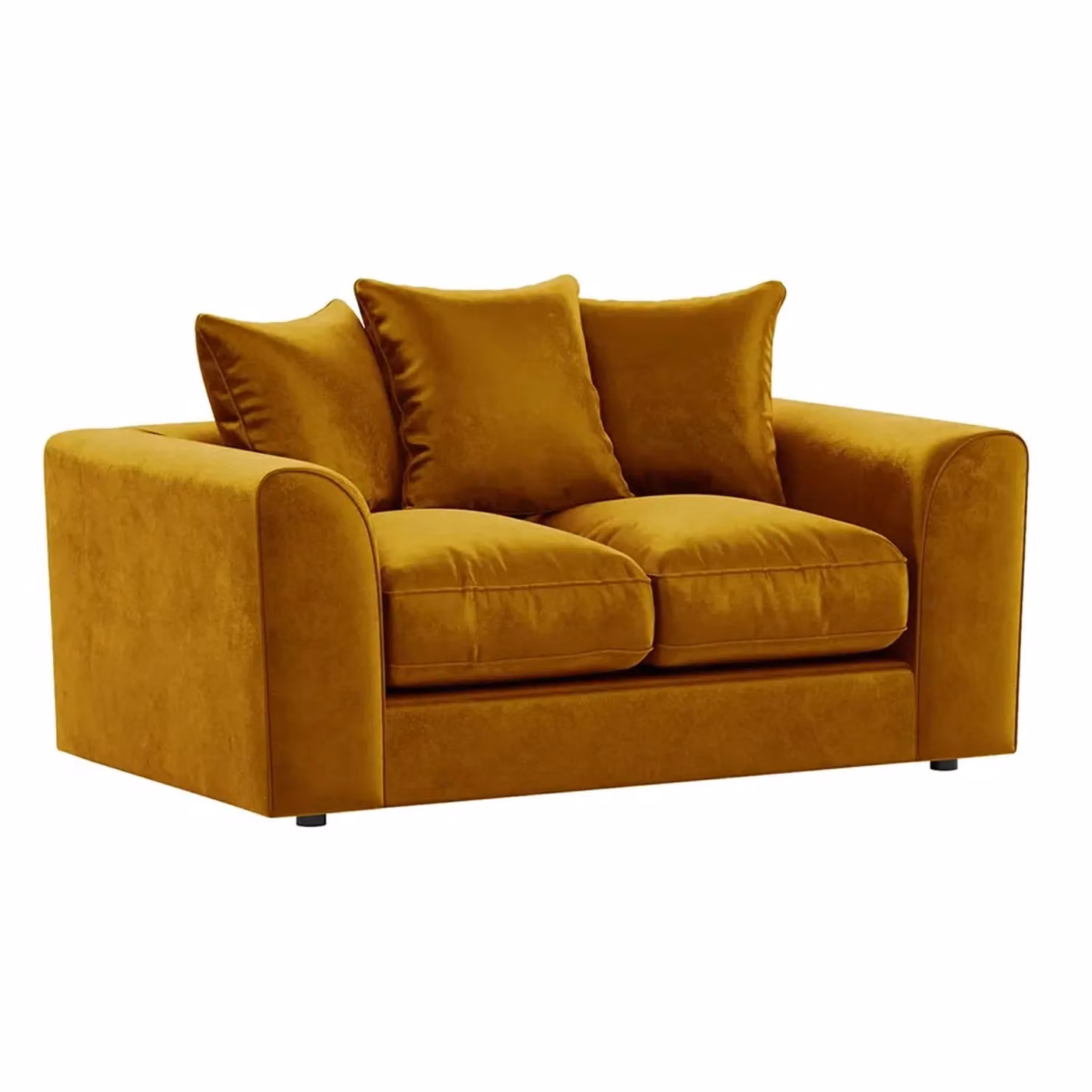 Furnishings For Less UK Brooklyn 2 Seater Sofa in Gold Plush Velvet Fabric with Scatter Cushions – 2