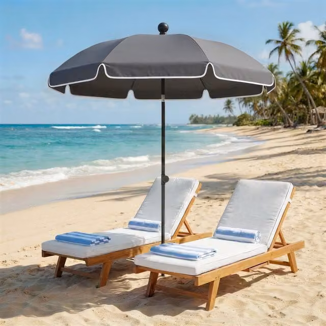 Outsunny 1.8 m Beach Umbrella Parasol with Sand Anchor and Tilt Function, Dark Grey
