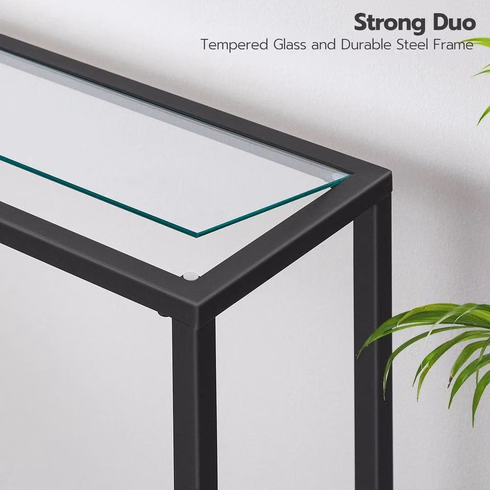 FORGEVIO Black Modern Glass and Metal Console Table for Hallways – 3