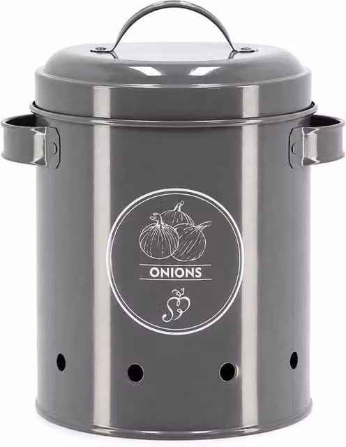PAWNORA Grey Metal Onion Storage Container with Lid