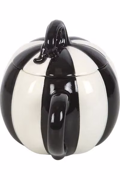 KDMD Black and White Striped Ceramic Pumpkin Lidded Mug – 4