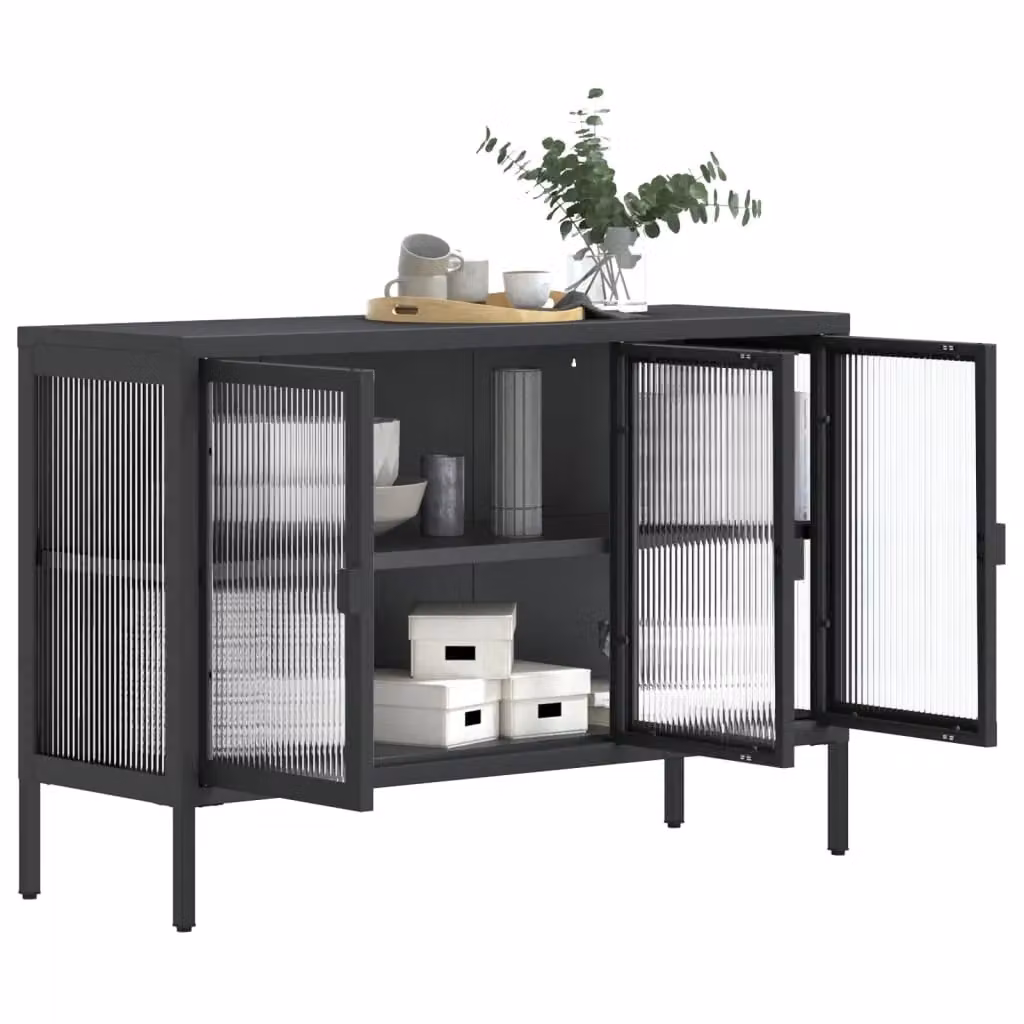 Berkfield Home Modern Black Sideboard with Glass and Metal, W/D/H: 105 x 35 x 70 cm – 4