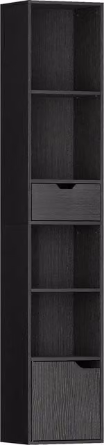 HOMCOM 6-Tier Tall Narrow Black Bookcase with Drawer and Door