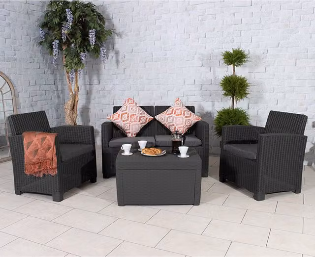 Royalcraft Faro 4 Piece Rattan Effect Sofa Conversation Set in Black