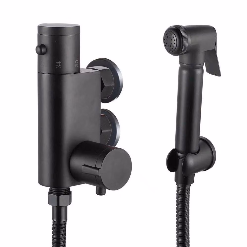 NESTLUNE Black Brass Thermostatic Shower Set with Hand Spray and Flush Mount Design – 2