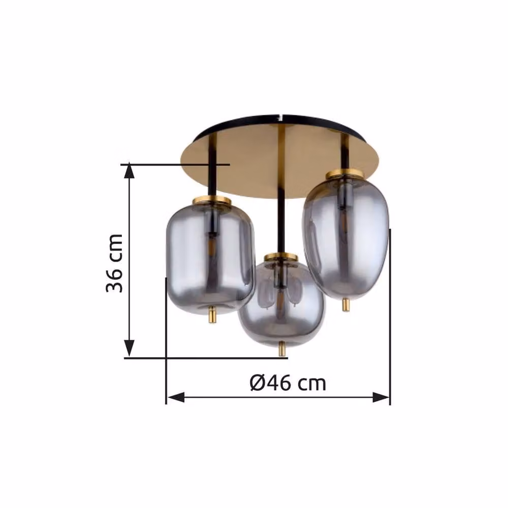 Netlighting Blacky I Globe Ceiling Light with Brass and Grey Smoke Glass Shade, 3x E14 – 2