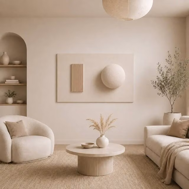 Mafett Minimalist Beige Abstract Geometric Canvas Wall Art W: 60 cm, H: 90 cm
