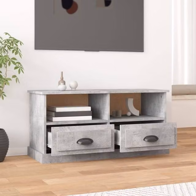 Berkfield Home TV Cabinet in Concrete Grey, W/D/H: 93 x 35.5 x 45 cm