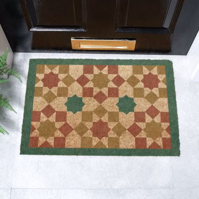 Artsy Mats Green Moroccan Tile Pattern Coir Doormat in Brown, W: 60 cm, D: 40 cm – 1