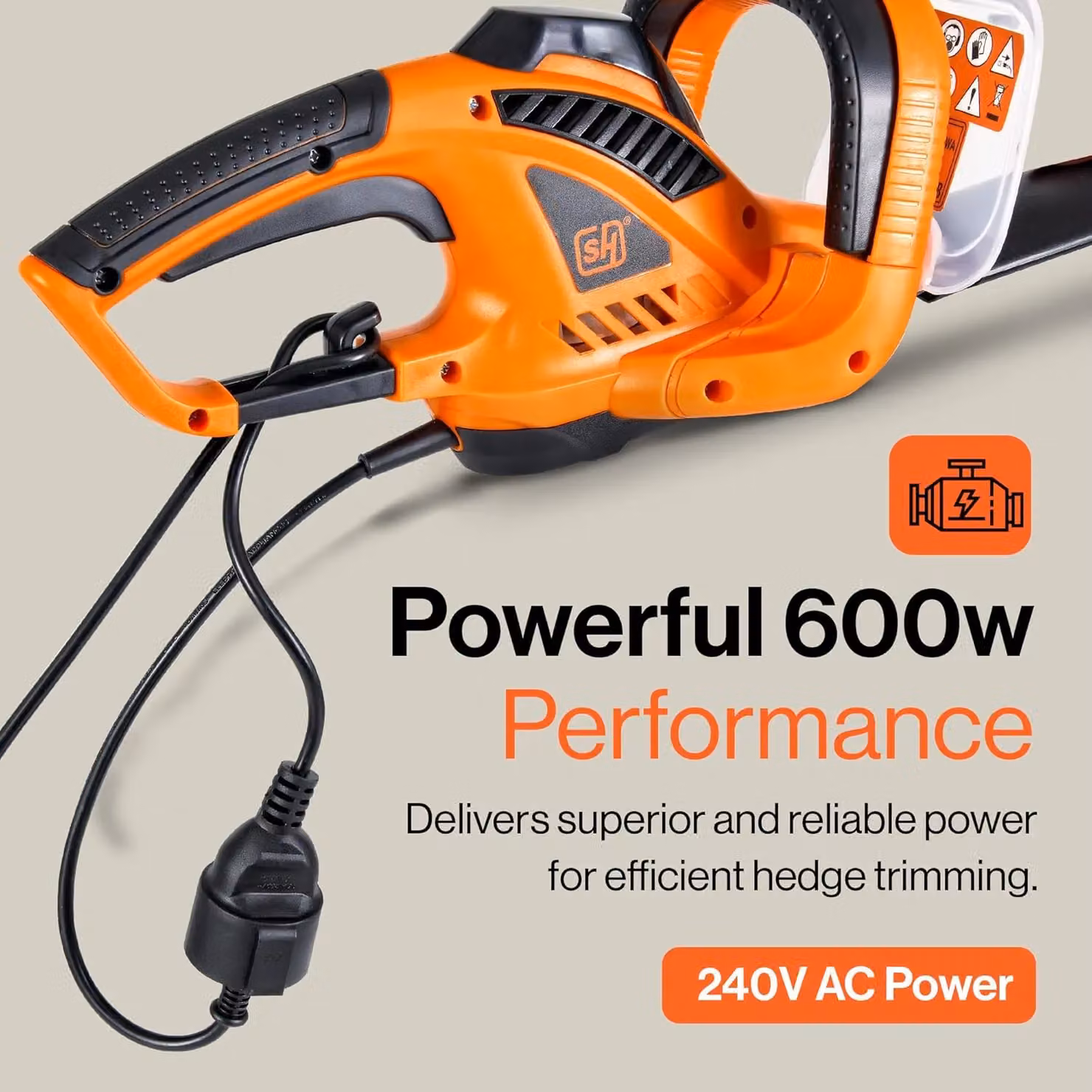 Superhandy 600W Electric Reciprocating Hedge Trimmer, Orange – 3