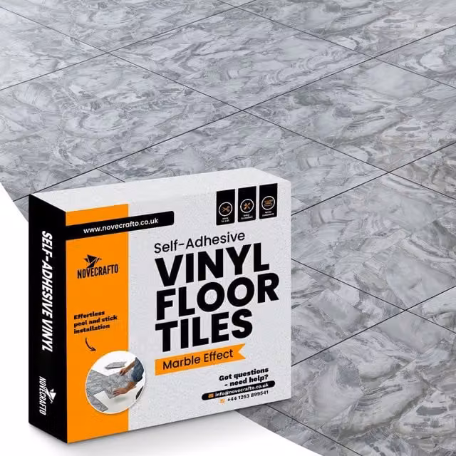 Novecrafto Self-Adhesive Vinyl Floor Tiles, 30 Pack, Charcoal Marble Flow Pattern, W/D: 30.5 x 30.5 cm – 1