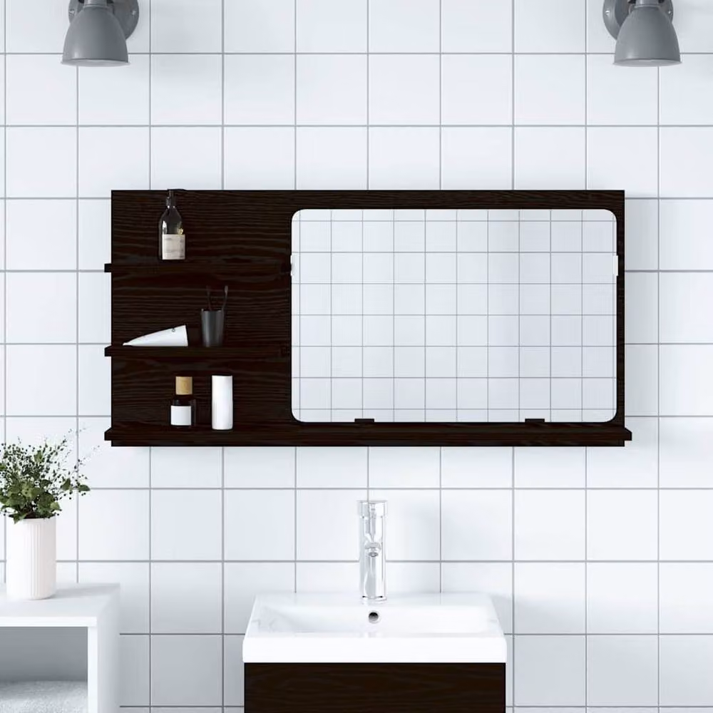 Berkfield Home Black Oak Bathroom Mirror Cabinet with Internal Shelves, W/D/H: 90 x 11 x 45 cm – 2