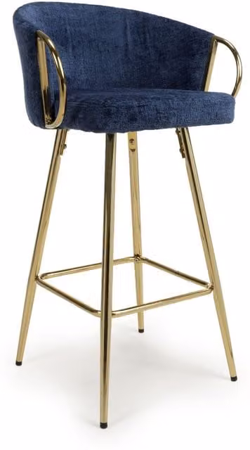Shankar Blue and Gold Fabric Bar Stool with Metal Legs