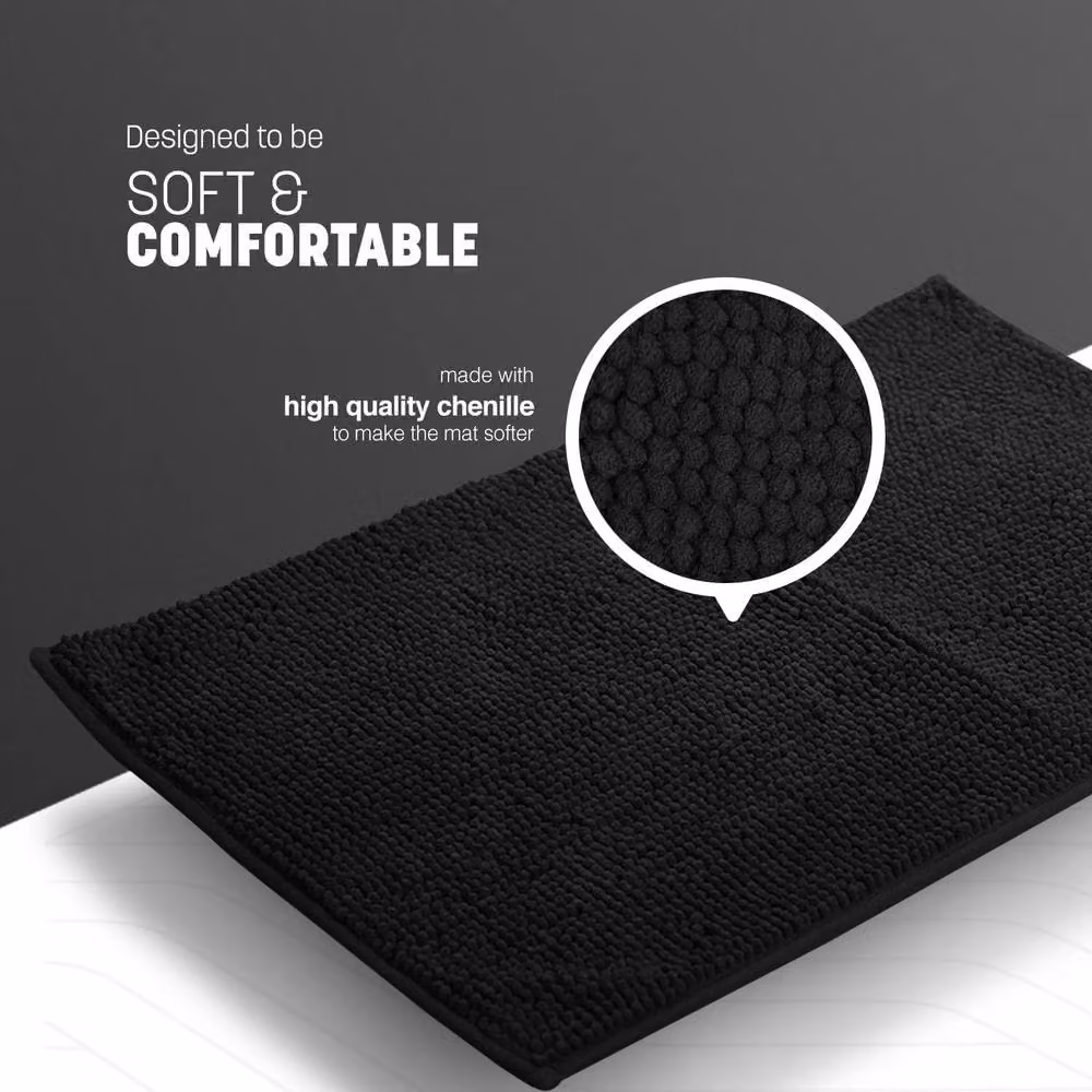 Keplin Non-Slip Microfibre Bath and Toilet Mat in Black, W: 50 cm, D: 80 cm – 3