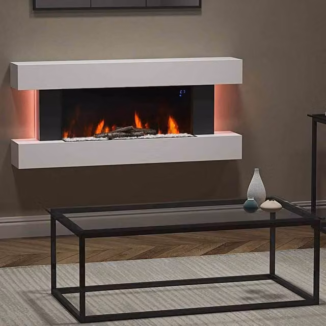 Living Star Luxury Wall Mounted Electric Fireplace with Remote Control in White