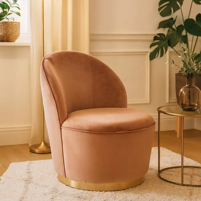 Orsina Modern Pink Velvet Tub Chair with Gold Metal Frame and 360 Degree Swivel Base – 1