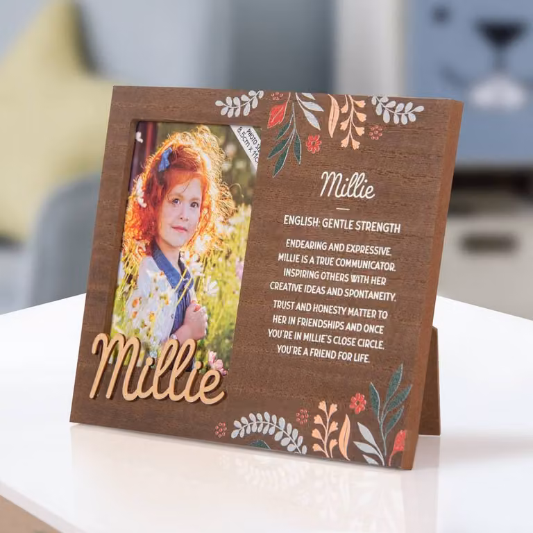 History & Heraldry Millie Pre-personalised Child's Floral Picture Frame, Brown, W: 8.5 cm x H: 11 cm