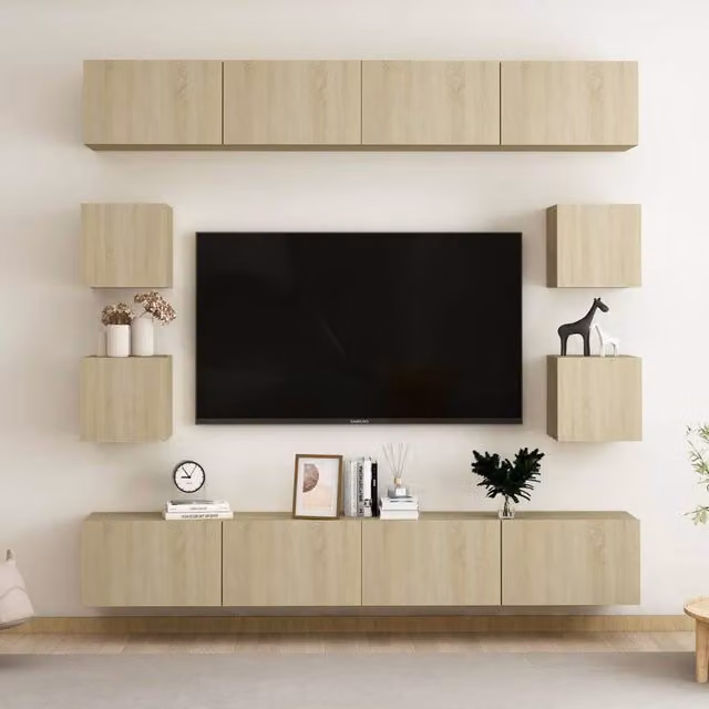 Berkfield Home 8 Piece Sonoma Oak TV Cabinet Set in Brown and Beige Engineered Wood – 1