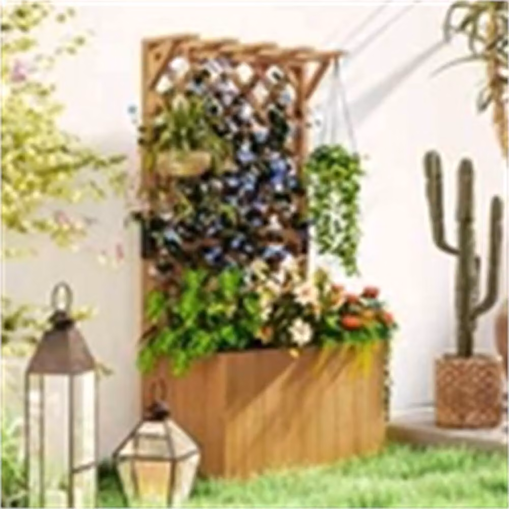Nordara Trellis Wooden Raised Garden Bed in Brown, W/D/H: 122 x 64 x 33 cm – 3