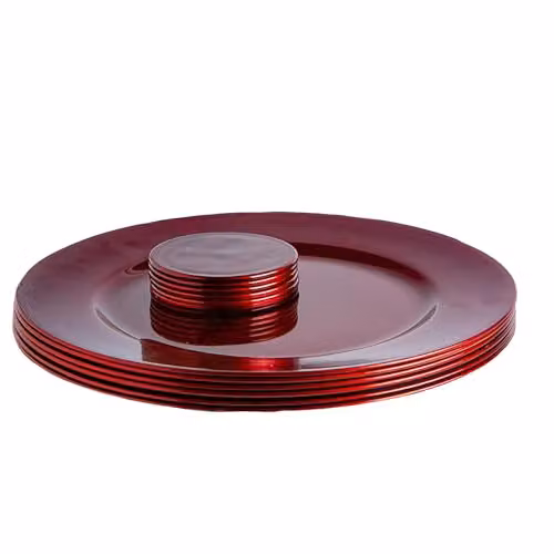 Argon Tableware 12pc Metallic Charger Plates and Coasters Set in Red Melamine, Diameter: 33 cm – 1
