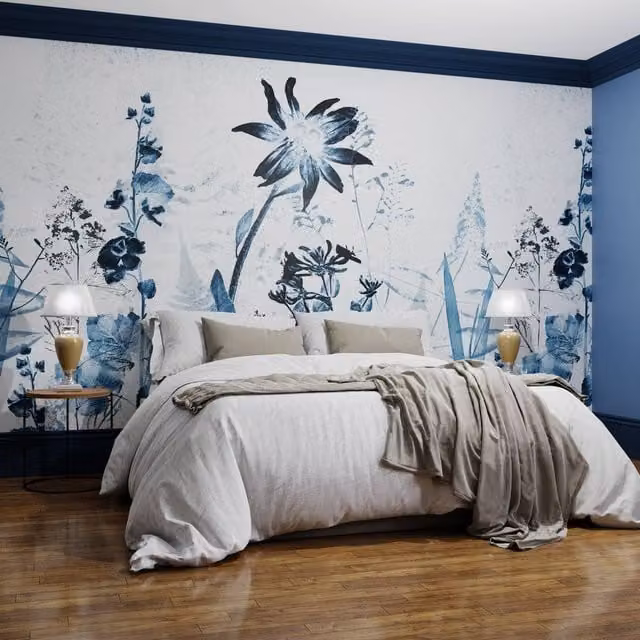 Superfresco Easy Flower Press Blue Floral Vintage Mural W: 3 m, H: 2.8 m