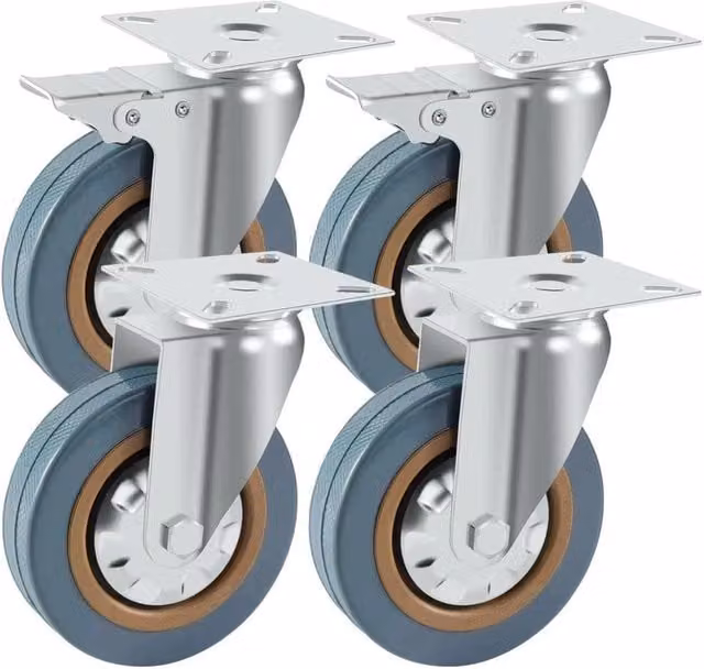 Kelvenix Set of 4 Heavy Duty 100mm Rubber Swivel Trolley Castors in Silver – 1