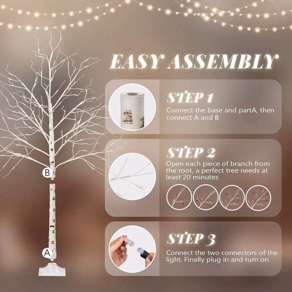 EONLION 3-Piece Set of White Twig Christmas Trees, Height: 100 cm – 2
