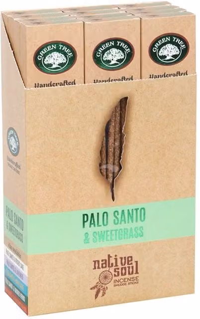 Green Tree Set of 12 Palo Santo and Sweet Grass Smudge Incense Sticks in Brown