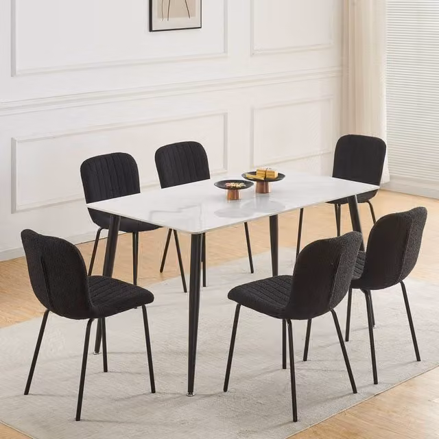 MCC Direct Bella Luxe Set of 6 Black Teddy Faux Fur Dining Chairs
