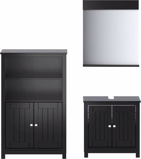 Berkfield Home 3 Piece Black Lacquered Solid Pine Bathroom Furniture Set – 1