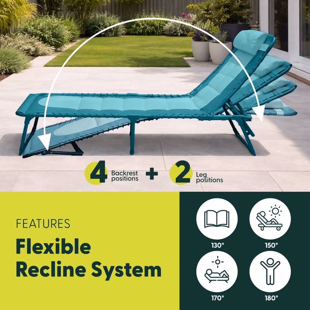 Keplin Foldable Sun Lounger Chair in Petrol with Adjustable Headrest and Abstract Design – 5
