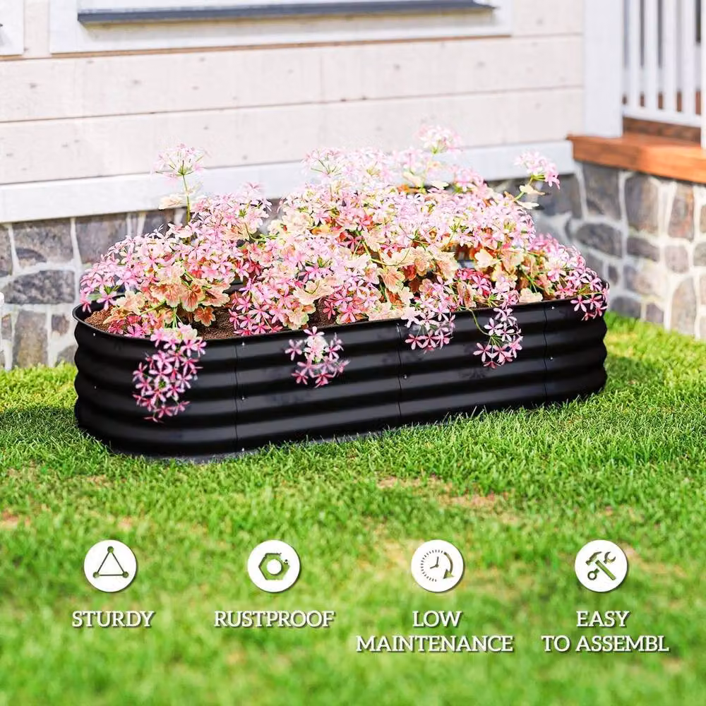 KORVIXA Black Galvanised Steel Raised Garden Bed Planter Box W: 62 cm, D: 30 cm, H: 62 cm – 3
