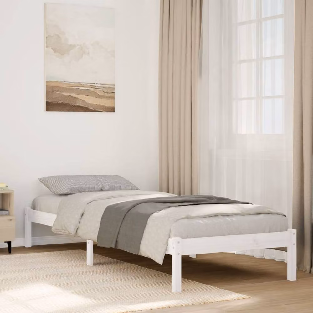 Berkfield Home Decorative Extra Long Solid Pine Bed Frame in White W: 100 cm, L: 220 cm – 2