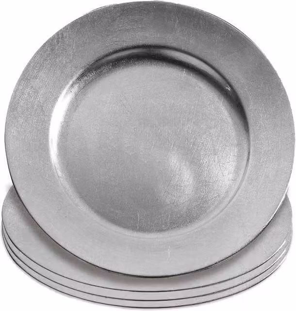 Orsina Set of Four Silver Decorative Flat Style Charger Plates, Diameter: 33 cm – 1