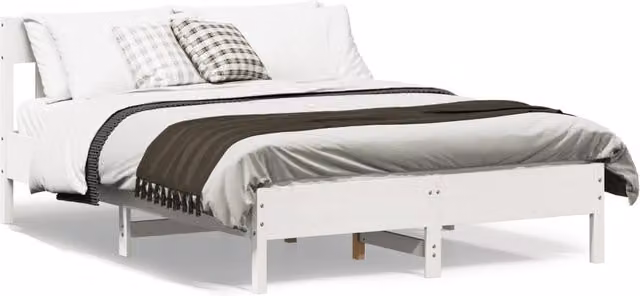 Berkfield Home White Solid Wood Pine Bed Frame W/D/H: 140 x 190 cm – 1