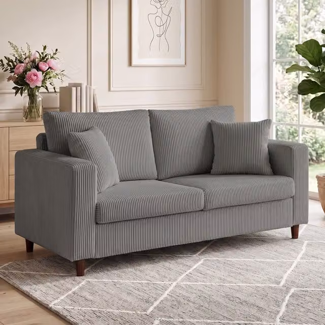 HOMCOM Corduroy Upholstered Loveseat Sofa in Light Grey, Width: 170 cm