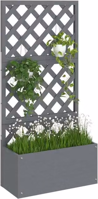 Berkfield Home Grey WPC Trellis Planter Tub W/D/H: 65 x 33 x 135 cm – 1