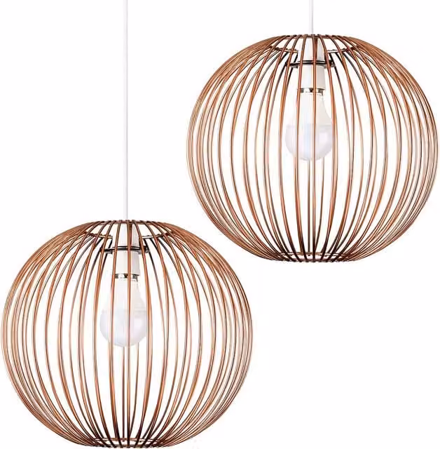 ValueLights Faraday Pair of Retro Copper Sphere Metal Ceiling Pendant Shades in Copper and Brown