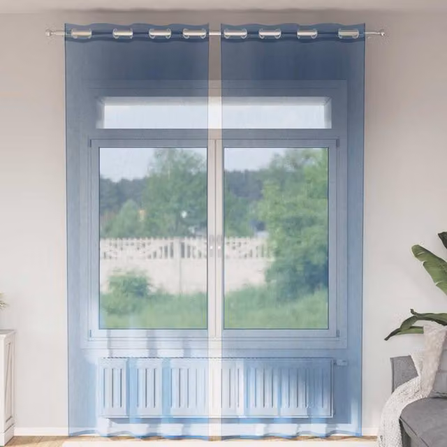 Berkfield Home Royal Blue Voile Fabric Panel Curtains with Eyelets, 2 Pack