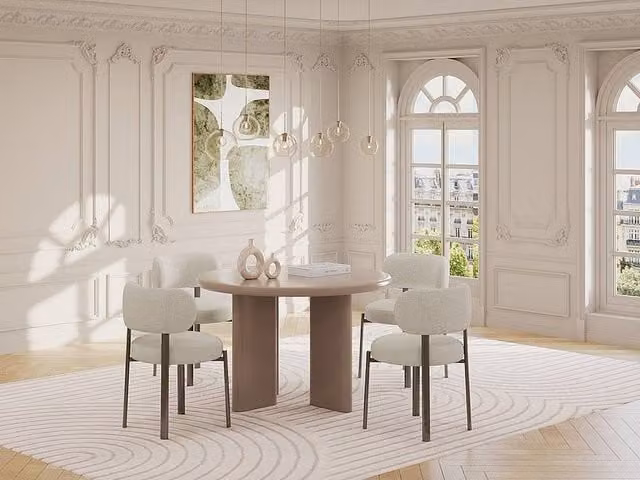 LUKAVO Round MDF Dining Table for 4 Adults, Brown, Diameter: 120 cm, Height: 76 cm